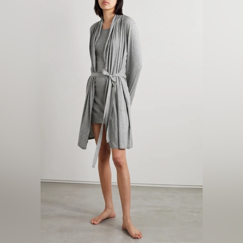 Skin Worldwide Coleen Long Sleeve Organic Cotton Lightweight Robe, Grey, XXL